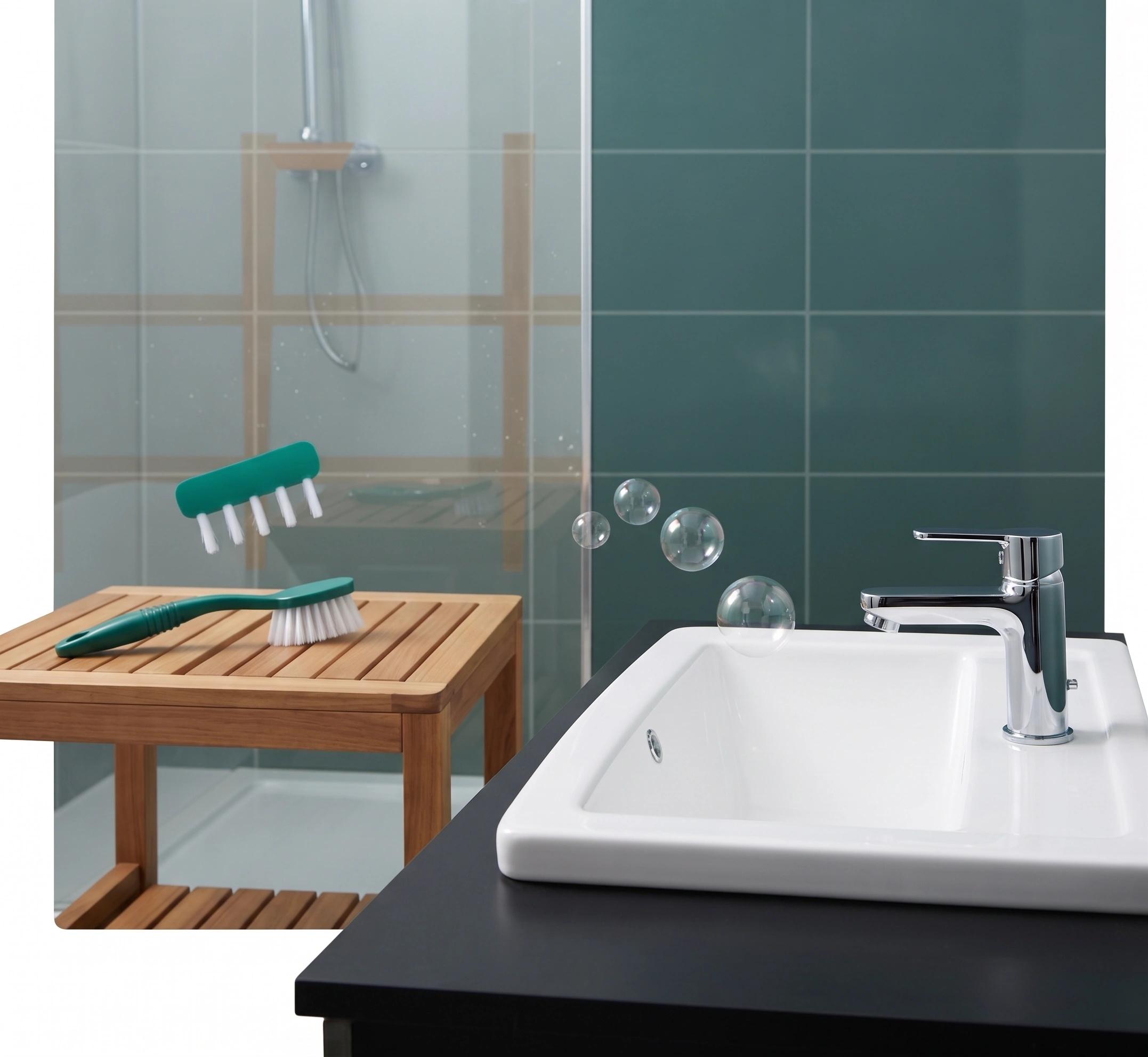 Bathroom limescale, grout and glass being descaled in Islamabad