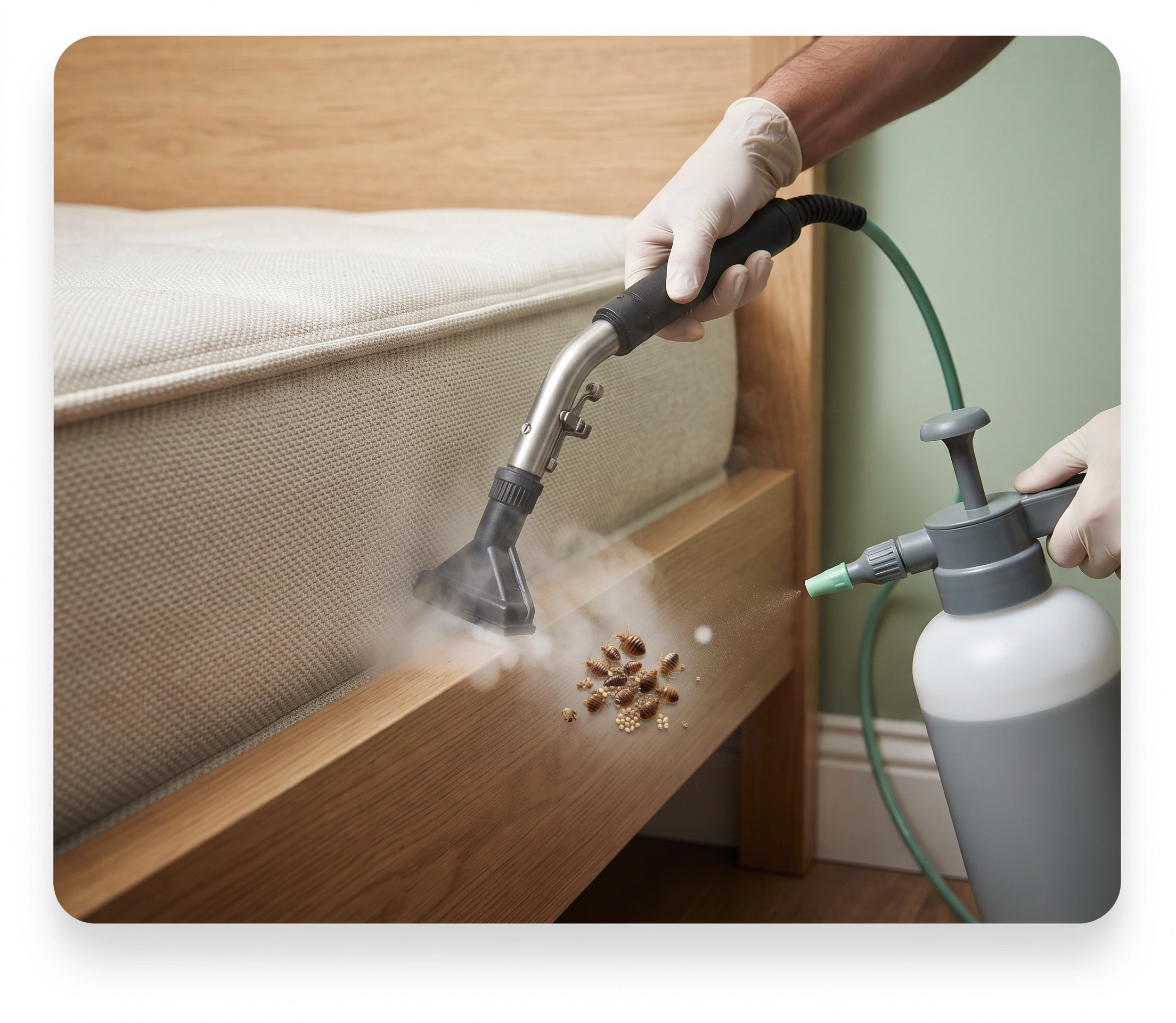 Bed bug treatment of a mattress seam and bed frame in Islamabad