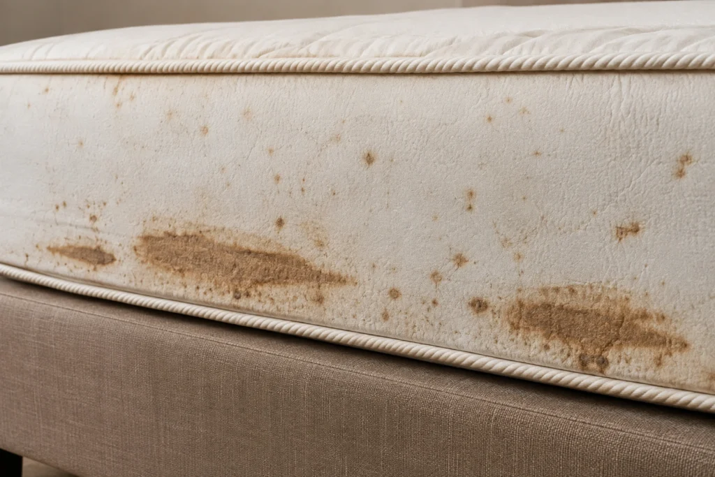Mattress in Islamabad with bed bug staining along the piping and seam