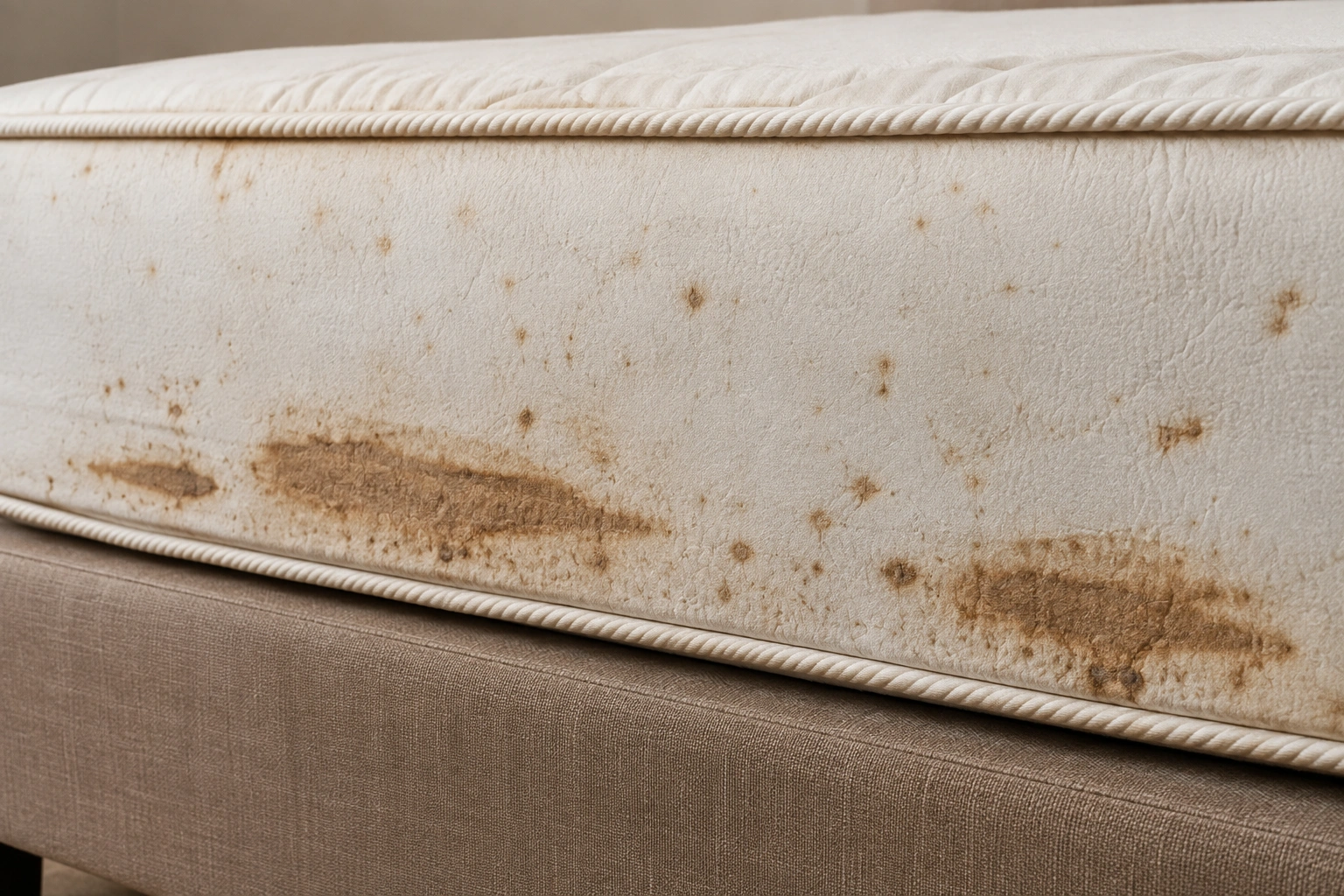 Mattress in Islamabad with bed bug staining along the piping and seam