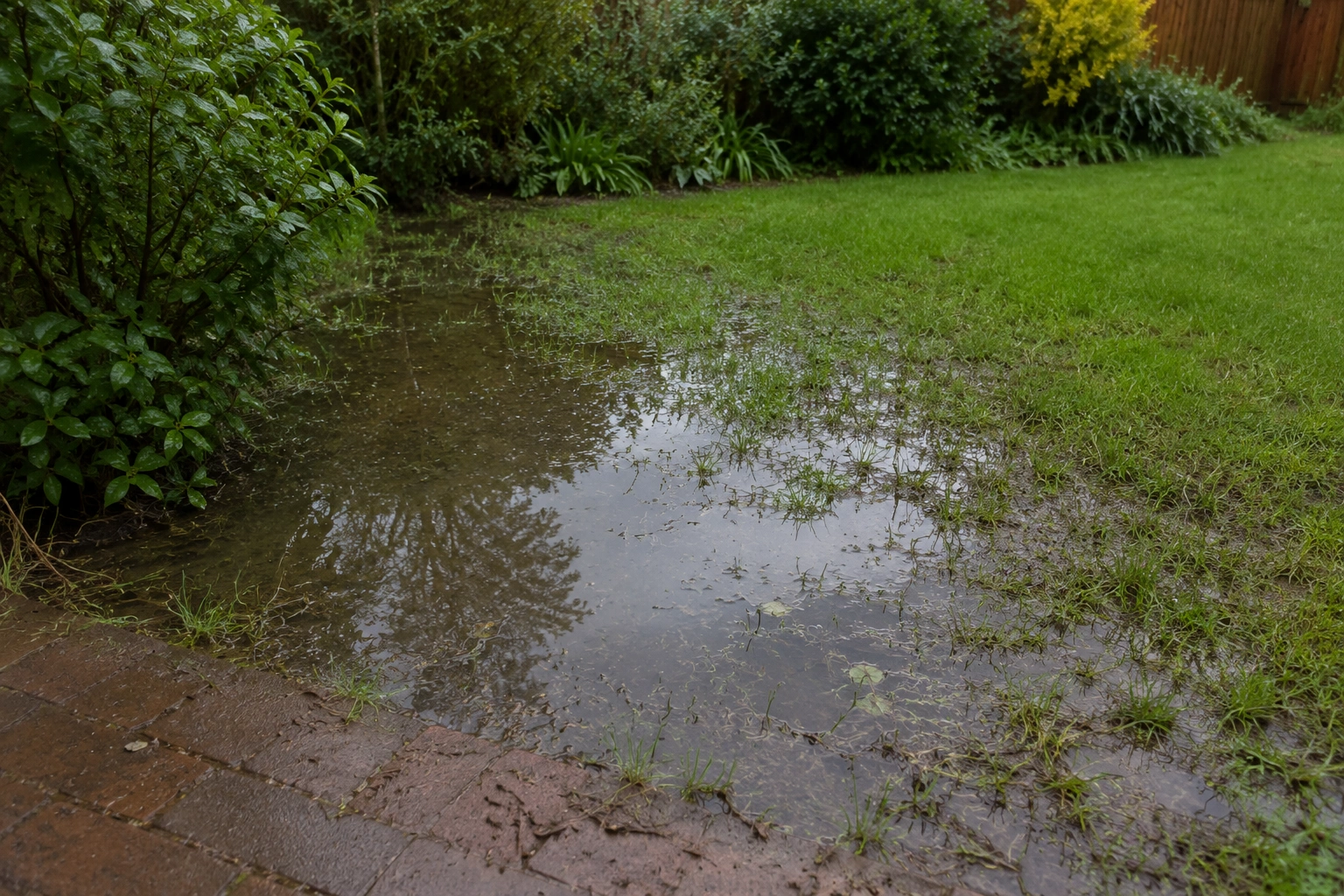 Yard in Islamabad with standing water and overgrown shrubs breeding mosquitoes
