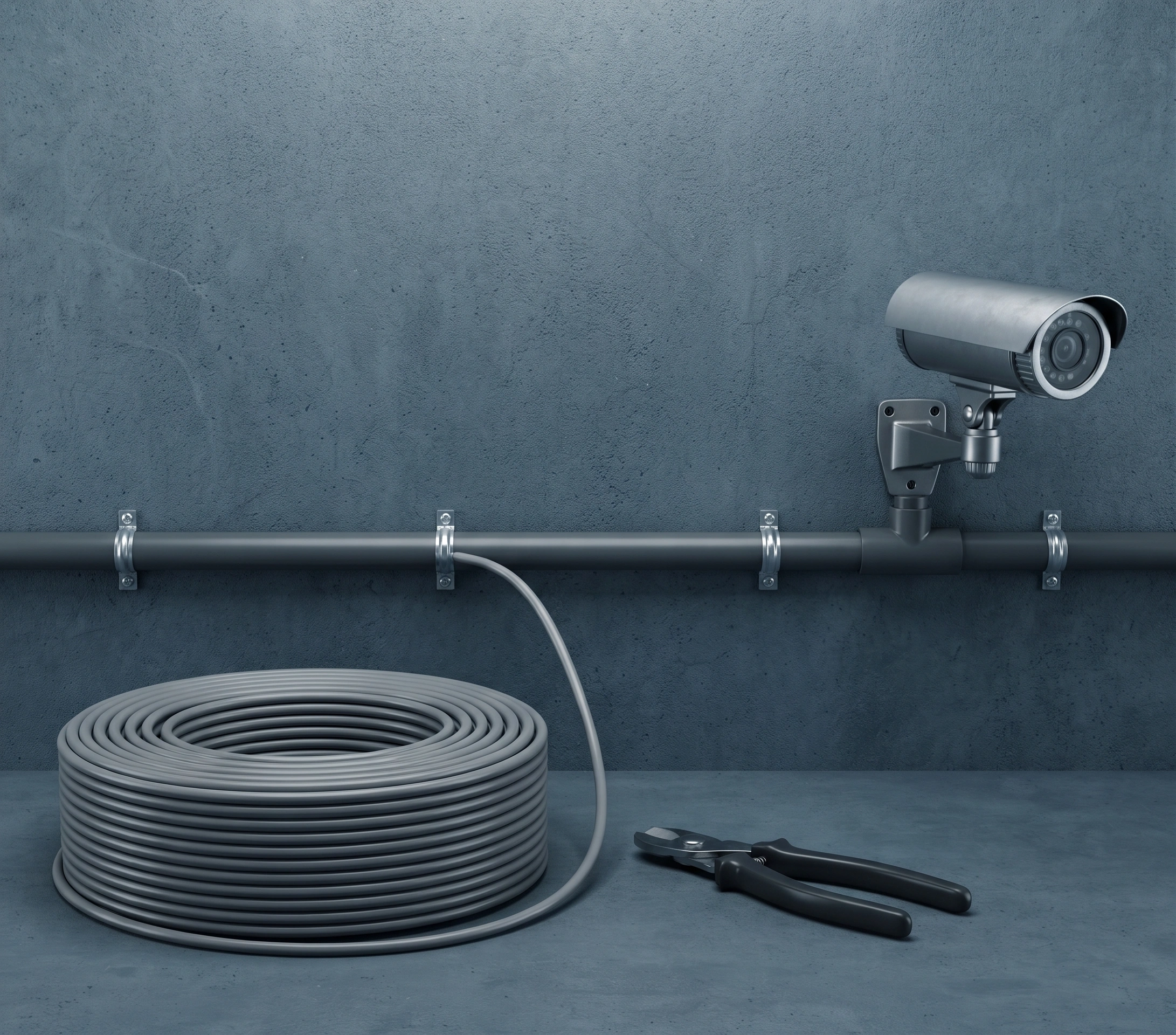 CCTV cabling run in conduit and saddled to the wall in Islamabad