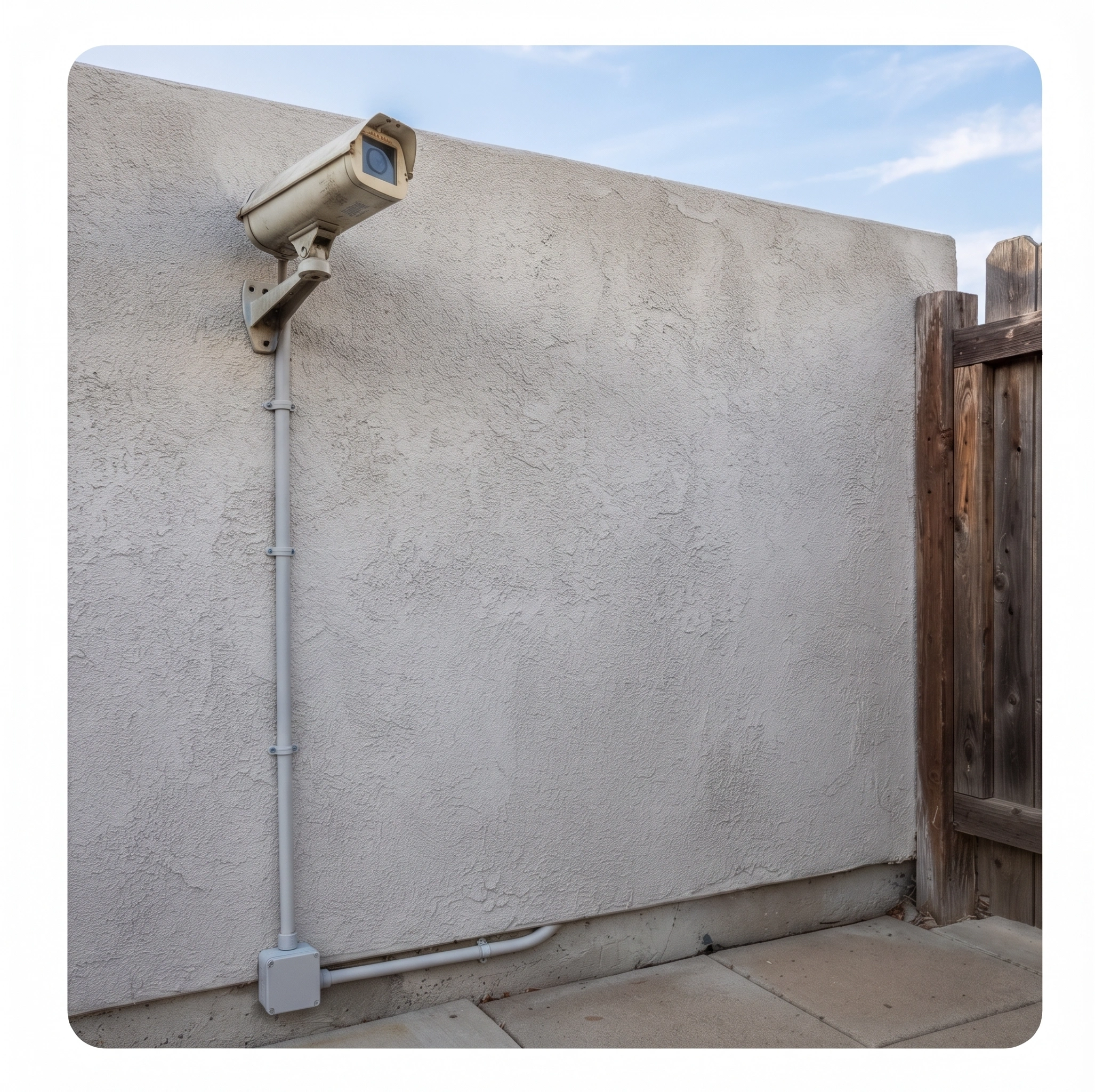 Two cameras repositioned in conduit, covering the approach and the gate