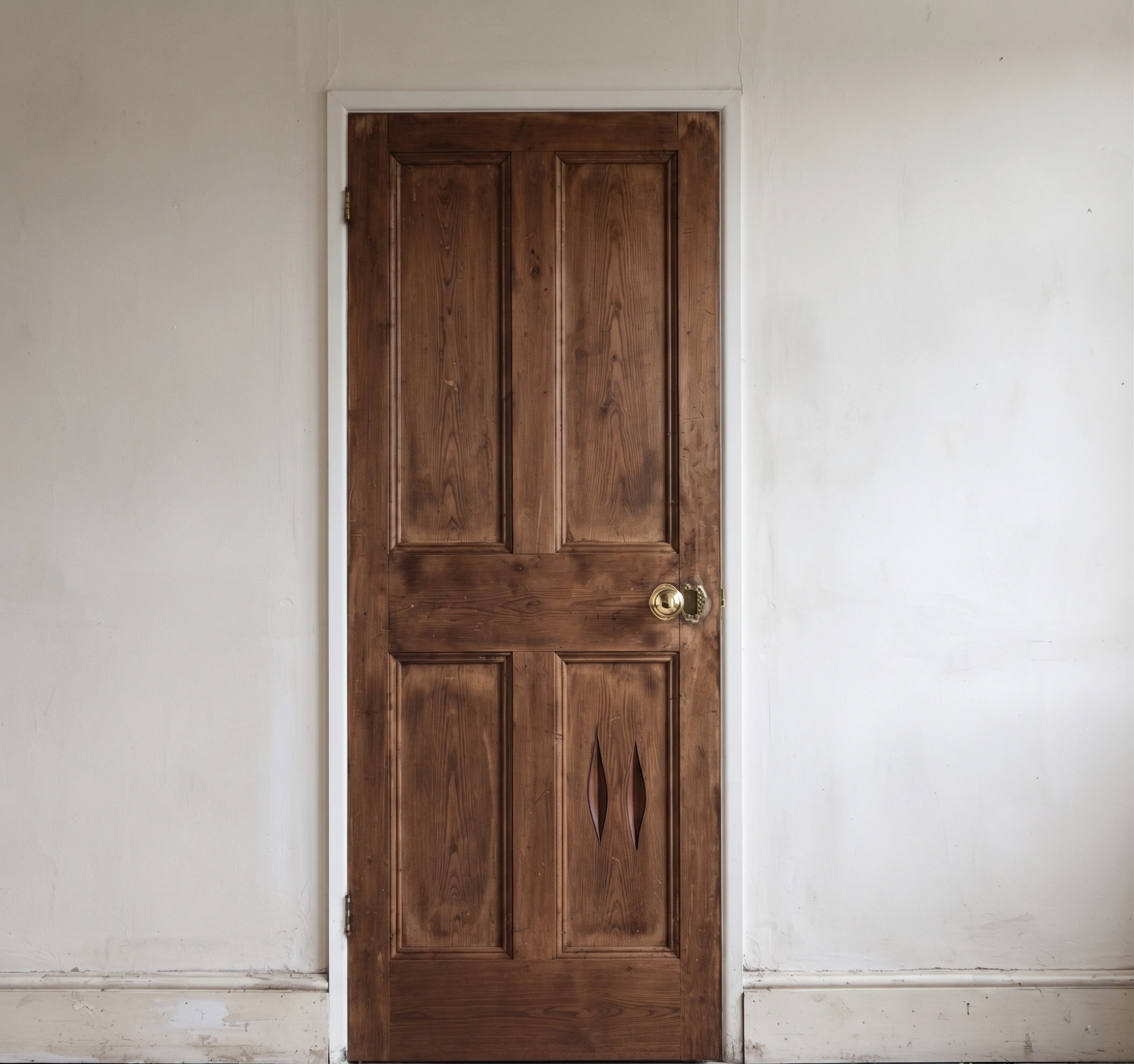 The same door sanded back, grain filled and polished to an even sheen