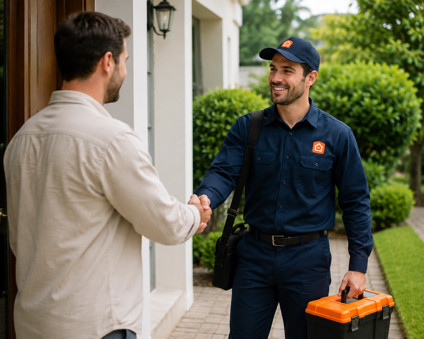 Technician booking the included follow-up visit before leaving