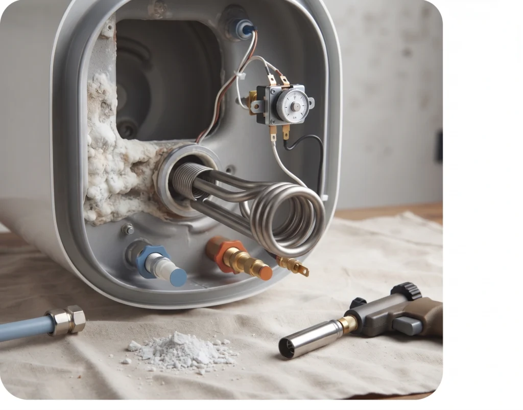 Geyser element and thermostat being serviced in an Islamabad home