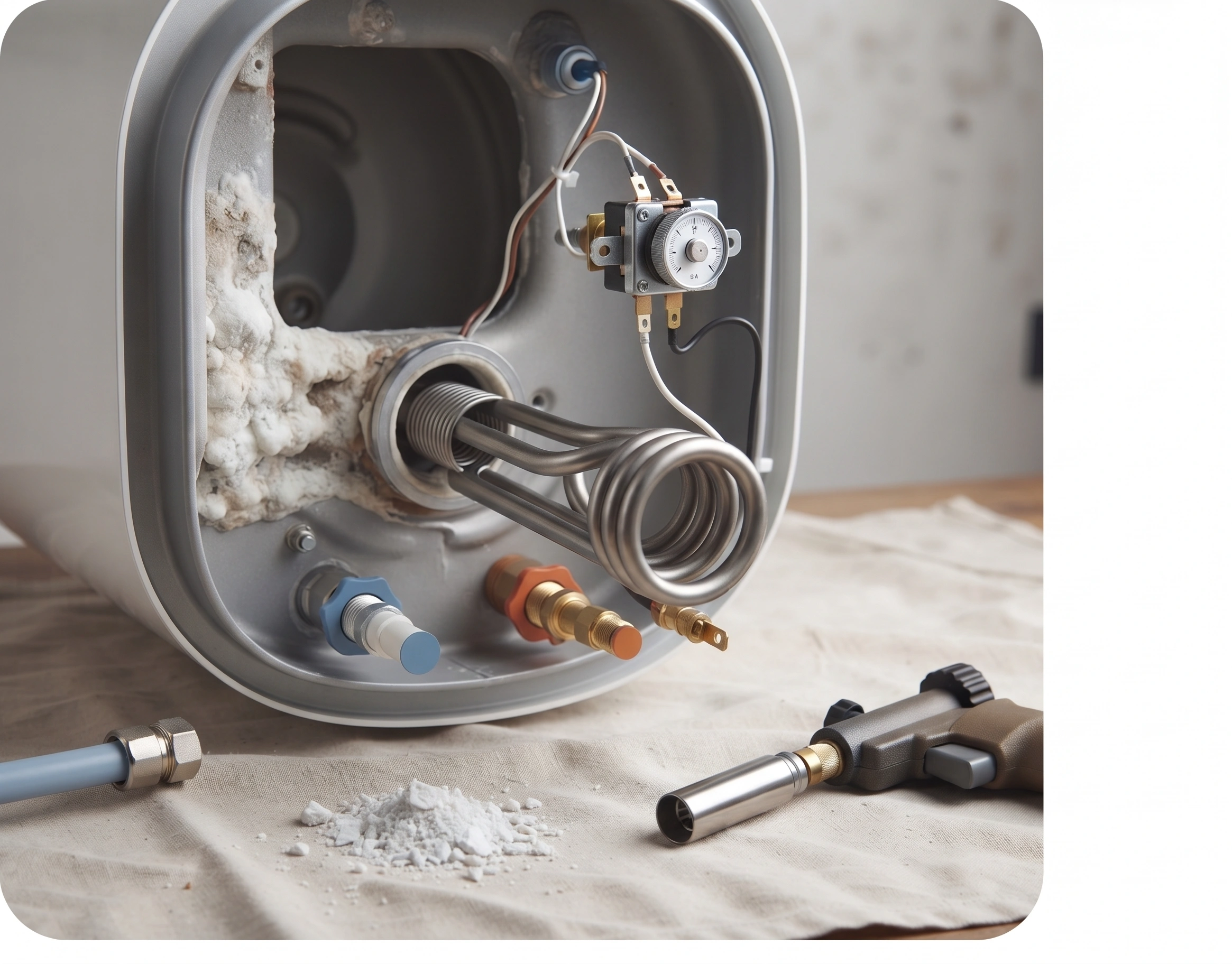 Geyser element and thermostat being serviced in an Islamabad home