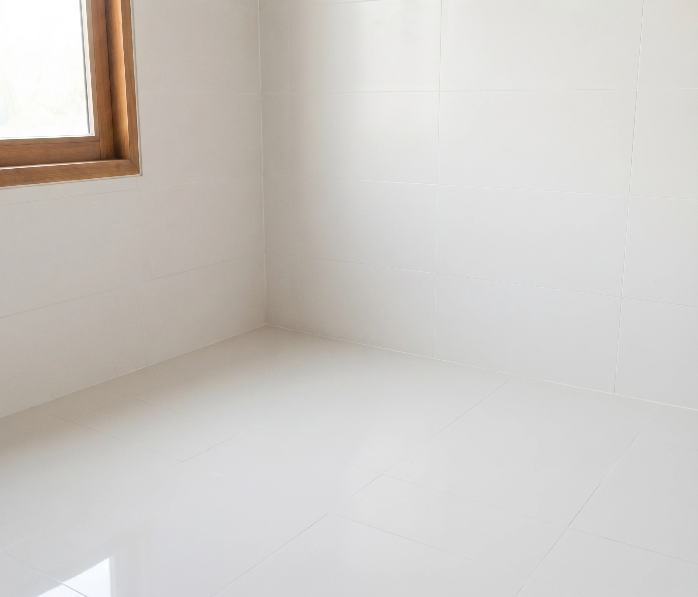 The same room cleaned for handover, with clear glass and a washed floor