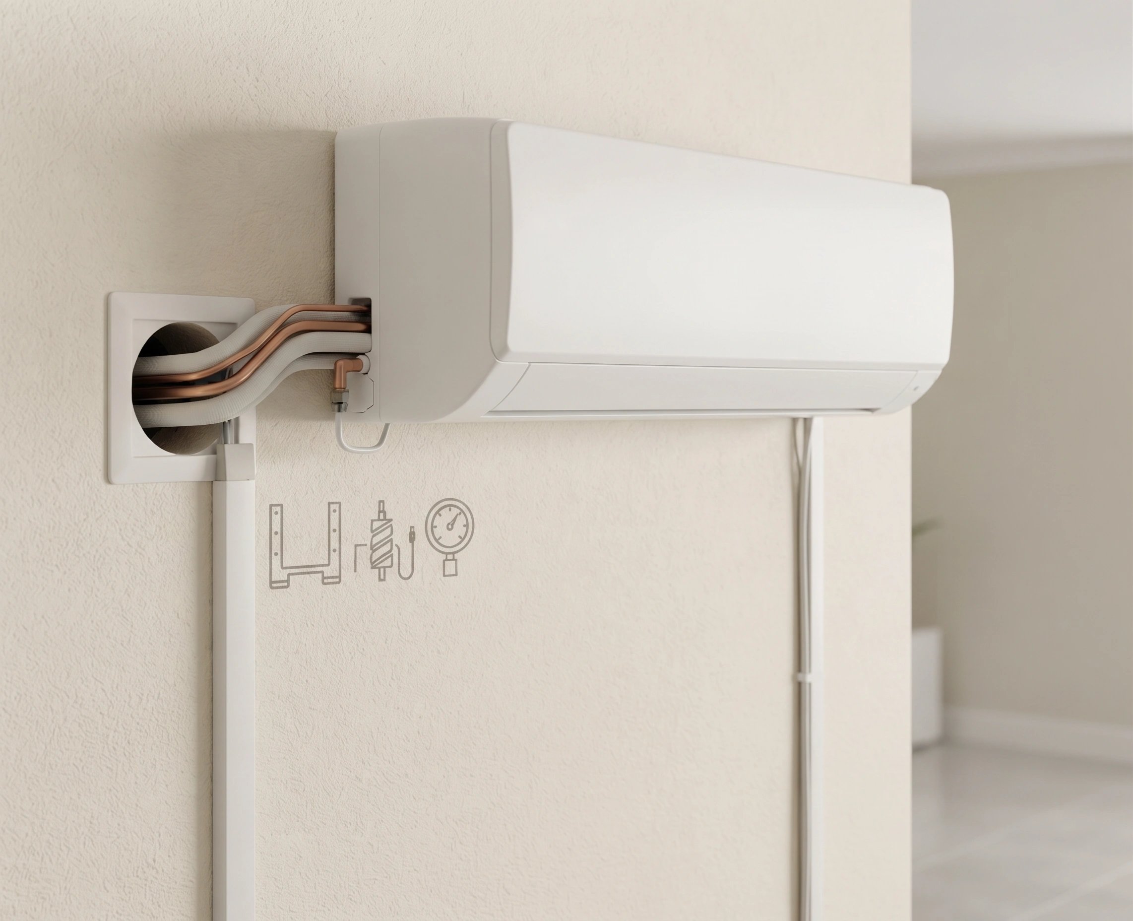 Split AC indoor unit being installed on a wall in Islamabad