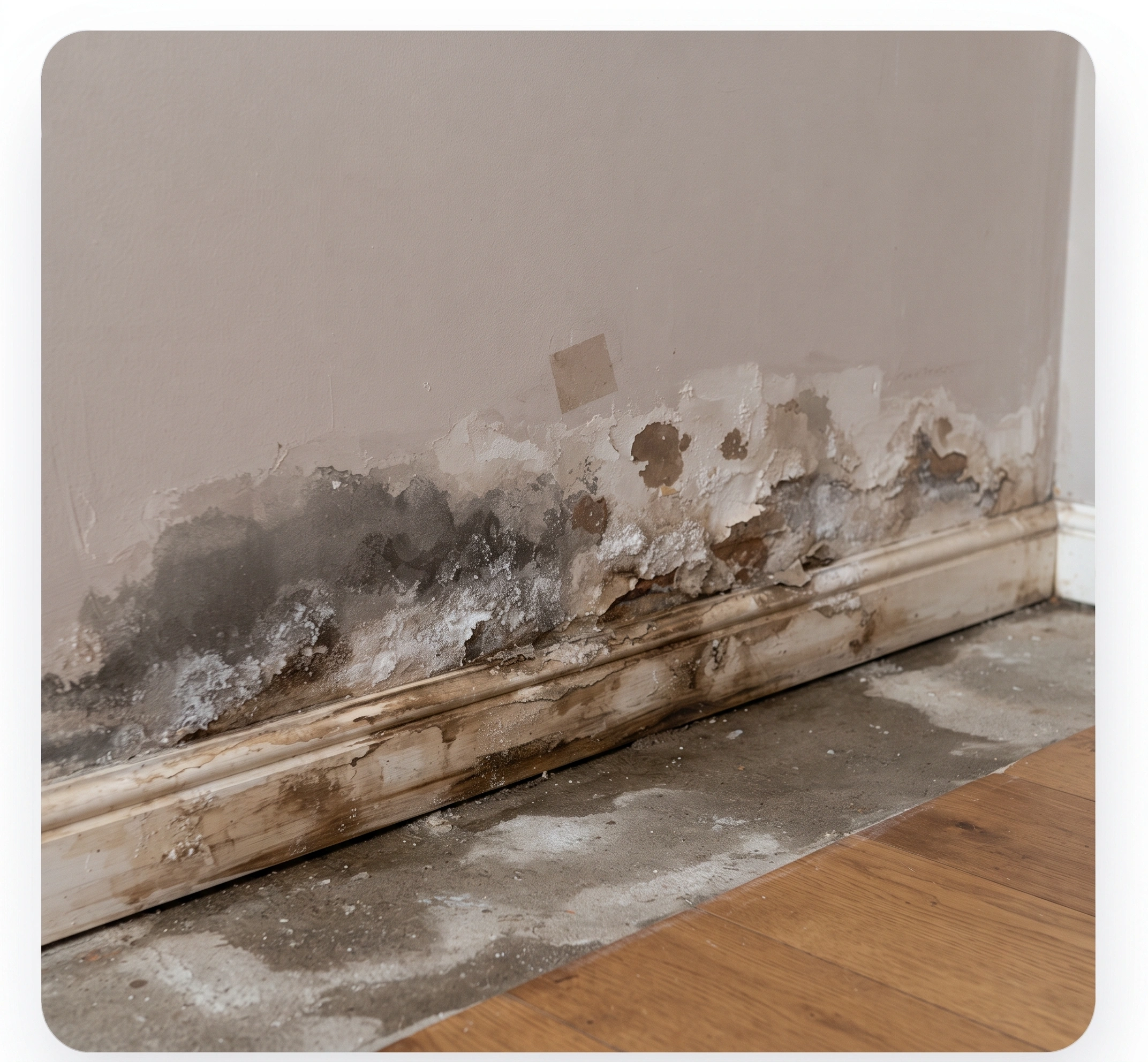 Internal wall in Islamabad with rising damp, salt bloom and blown plaster