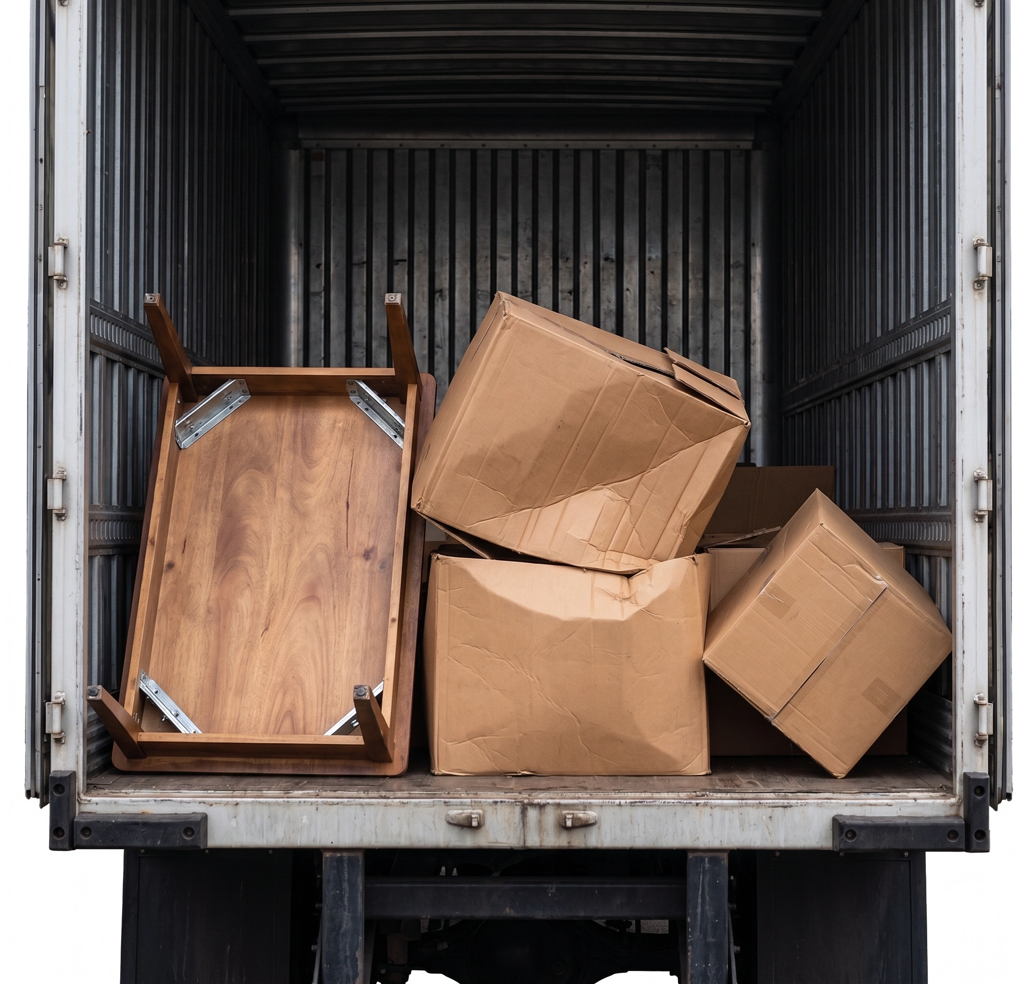 Truck body in Islamabad with boxes loaded loose on their sides and nothing strapped down