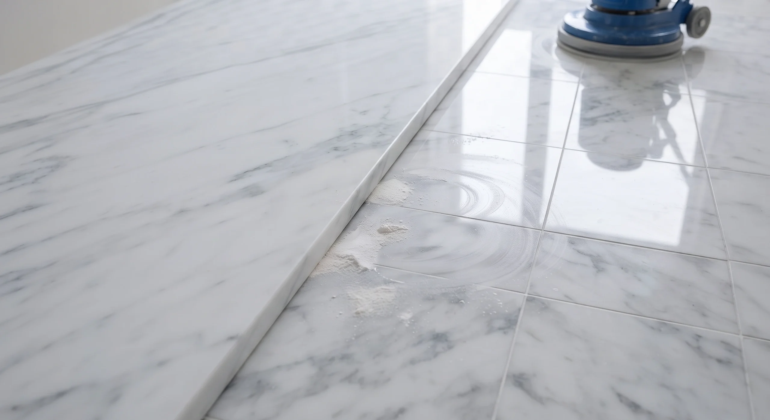 Marble floor being ground and polished by an Apni Chhat tiler