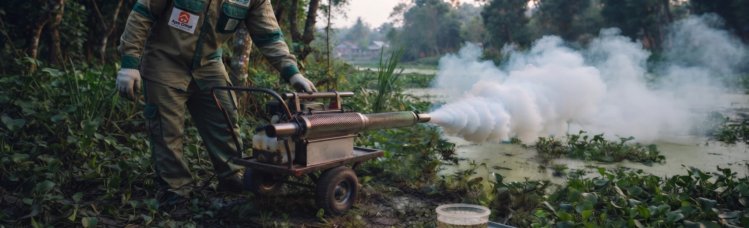 Mosquito fogging being carried out around an Islamabad home