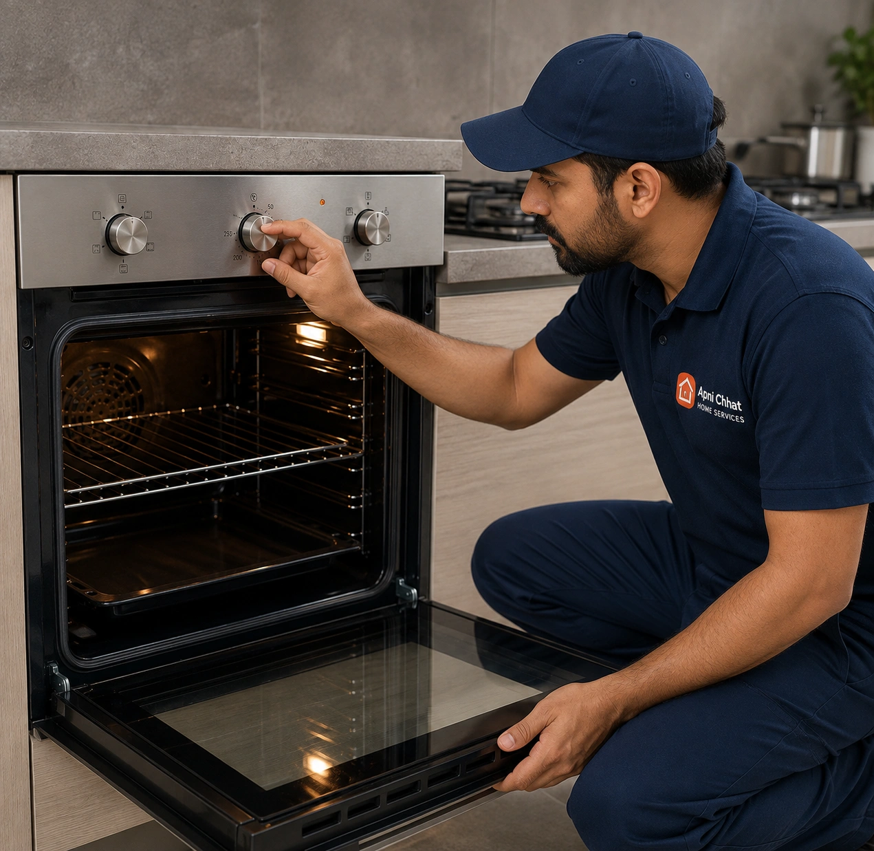 Oven and hob being repaired in an Islamabad kitchen