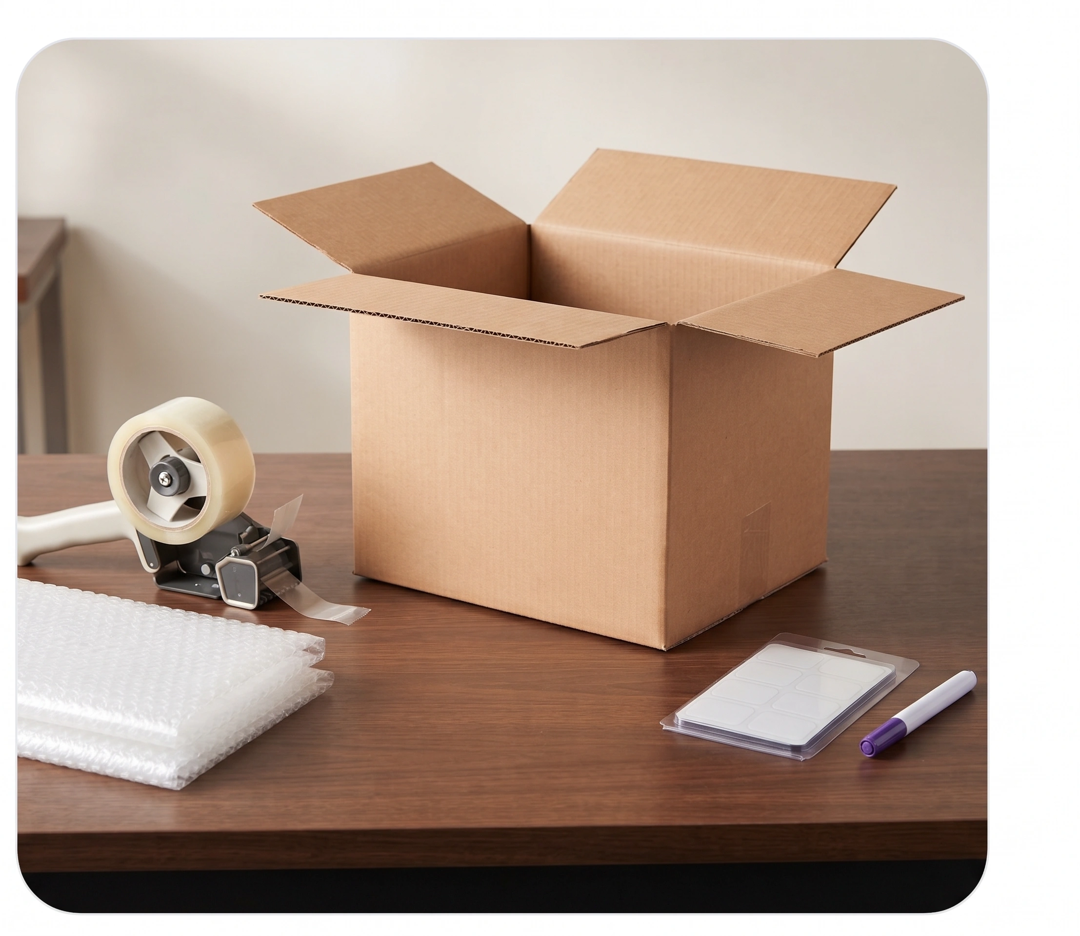 Packing materials - cartons, wrap and tape - being used to pack a house move