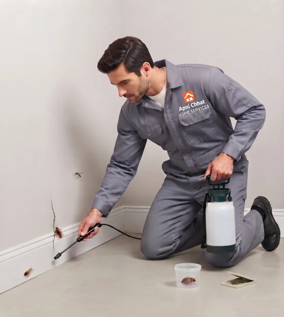 Apni Chhat technician carrying out a pest control treatment in an Islamabad property