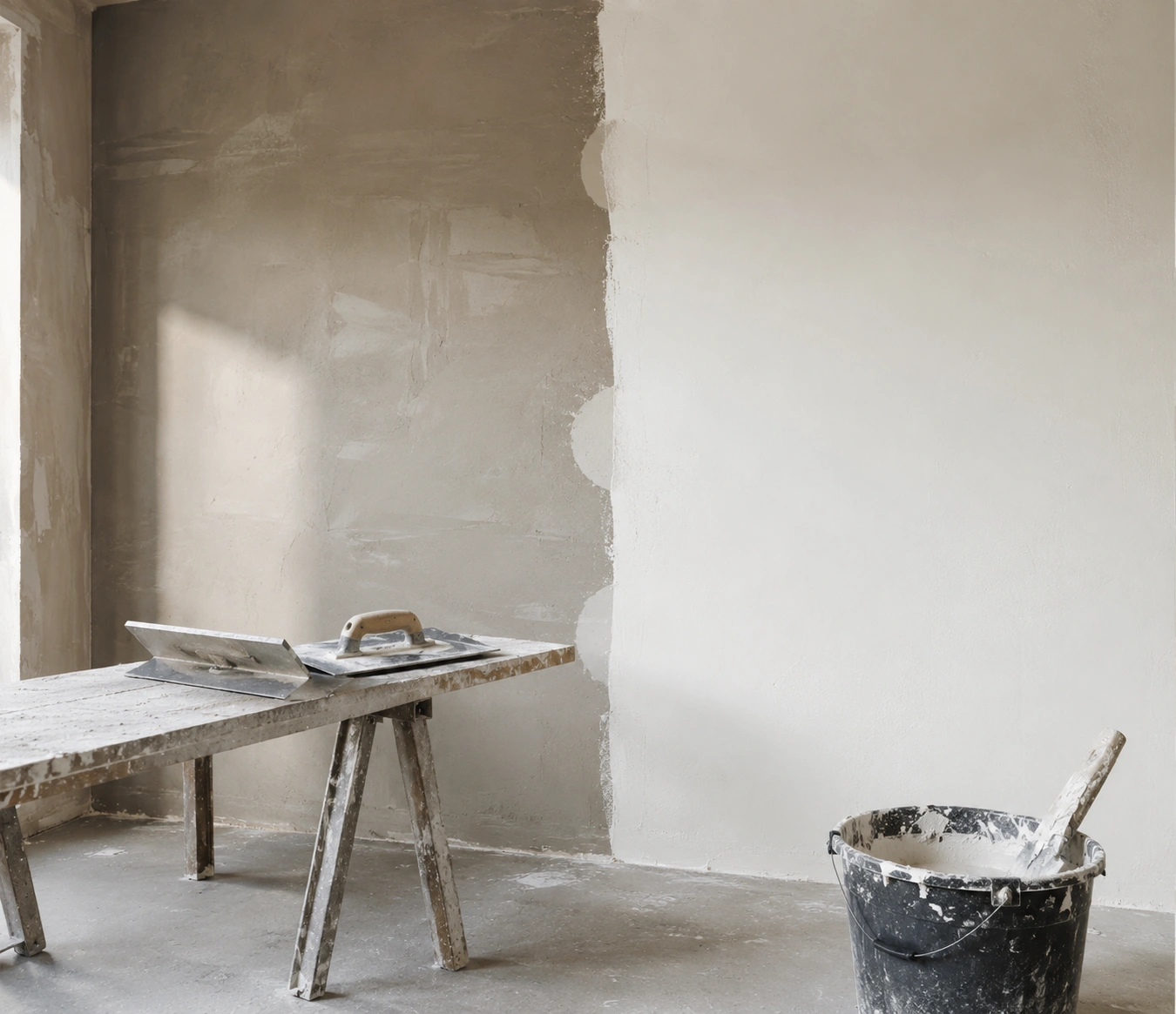 Wall being plastered and skimmed flat ready for paint in Islamabad