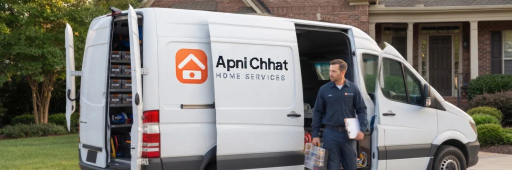 Apni Chhat plumber arriving at the door with his tools and parts