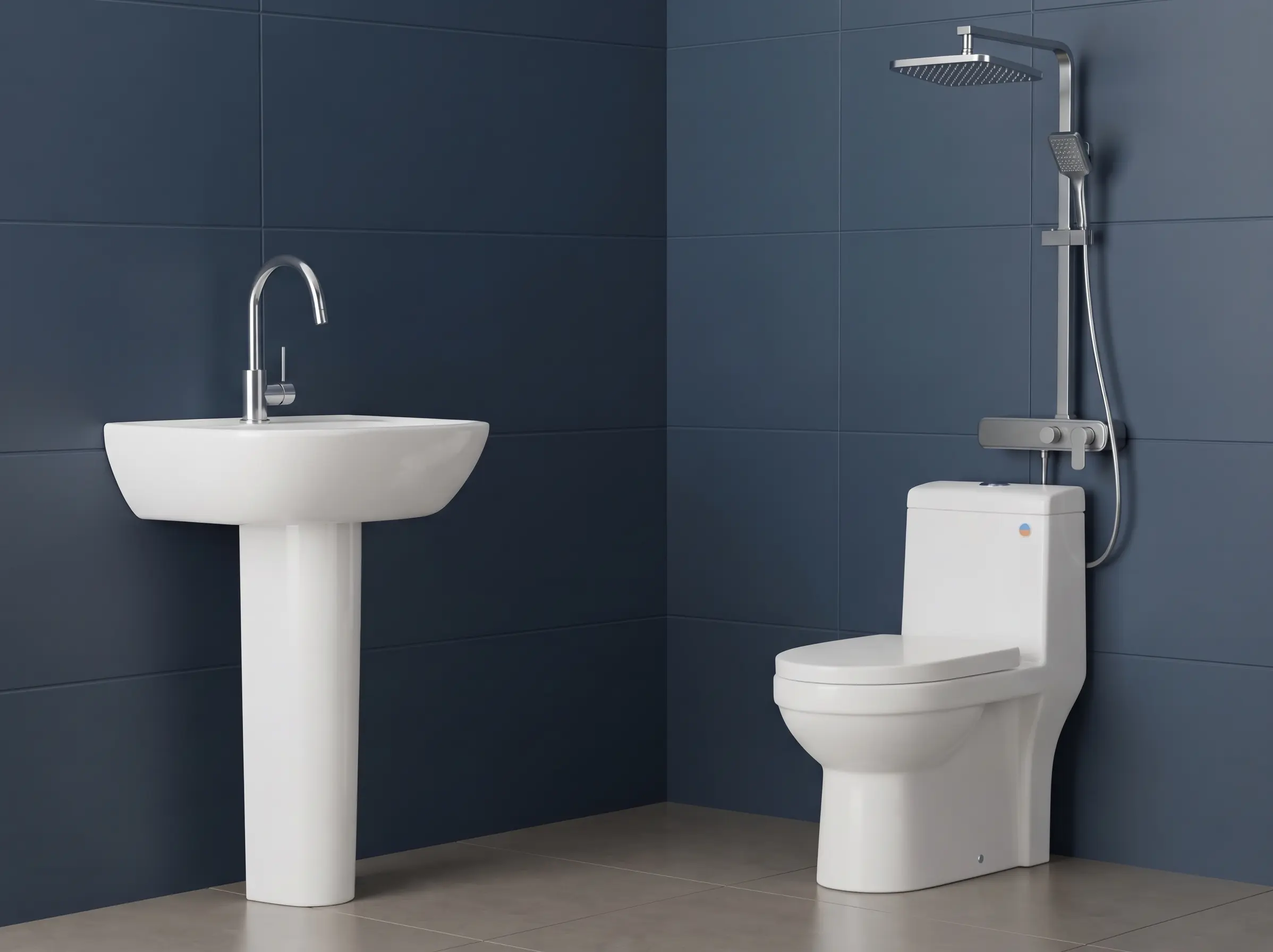 Wash basin and sanitary fittings installed in a new bathroom
