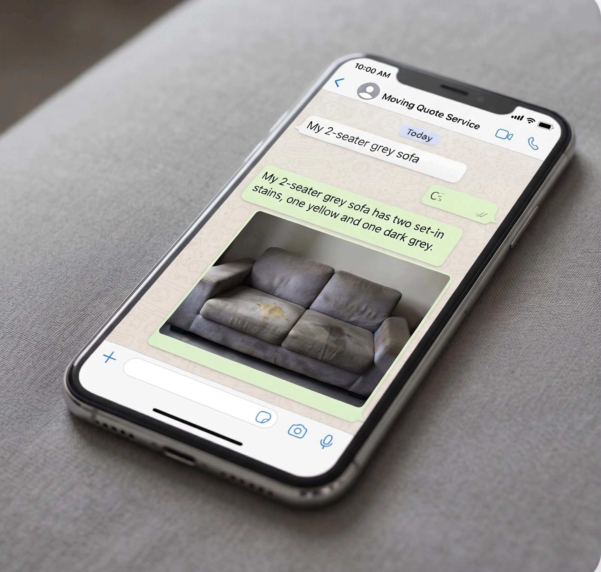 Customer sending a photo of the rooms to get a cleaning quote on WhatsApp
