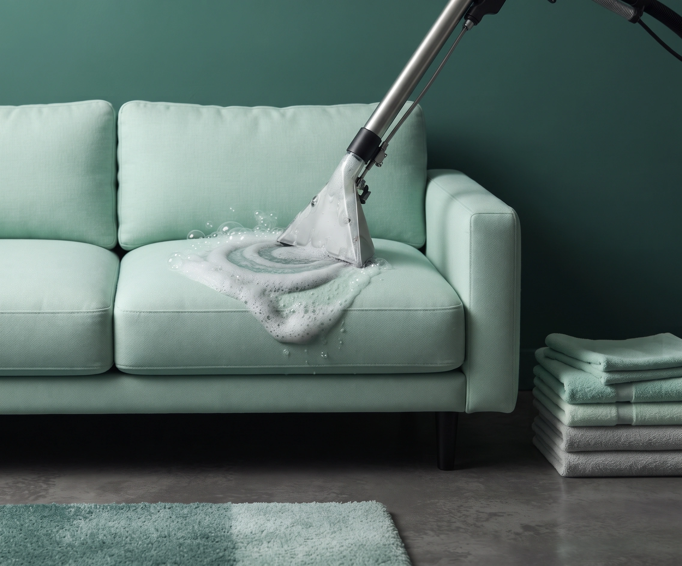 Sofa and carpet being shampooed and extracted in an Islamabad home