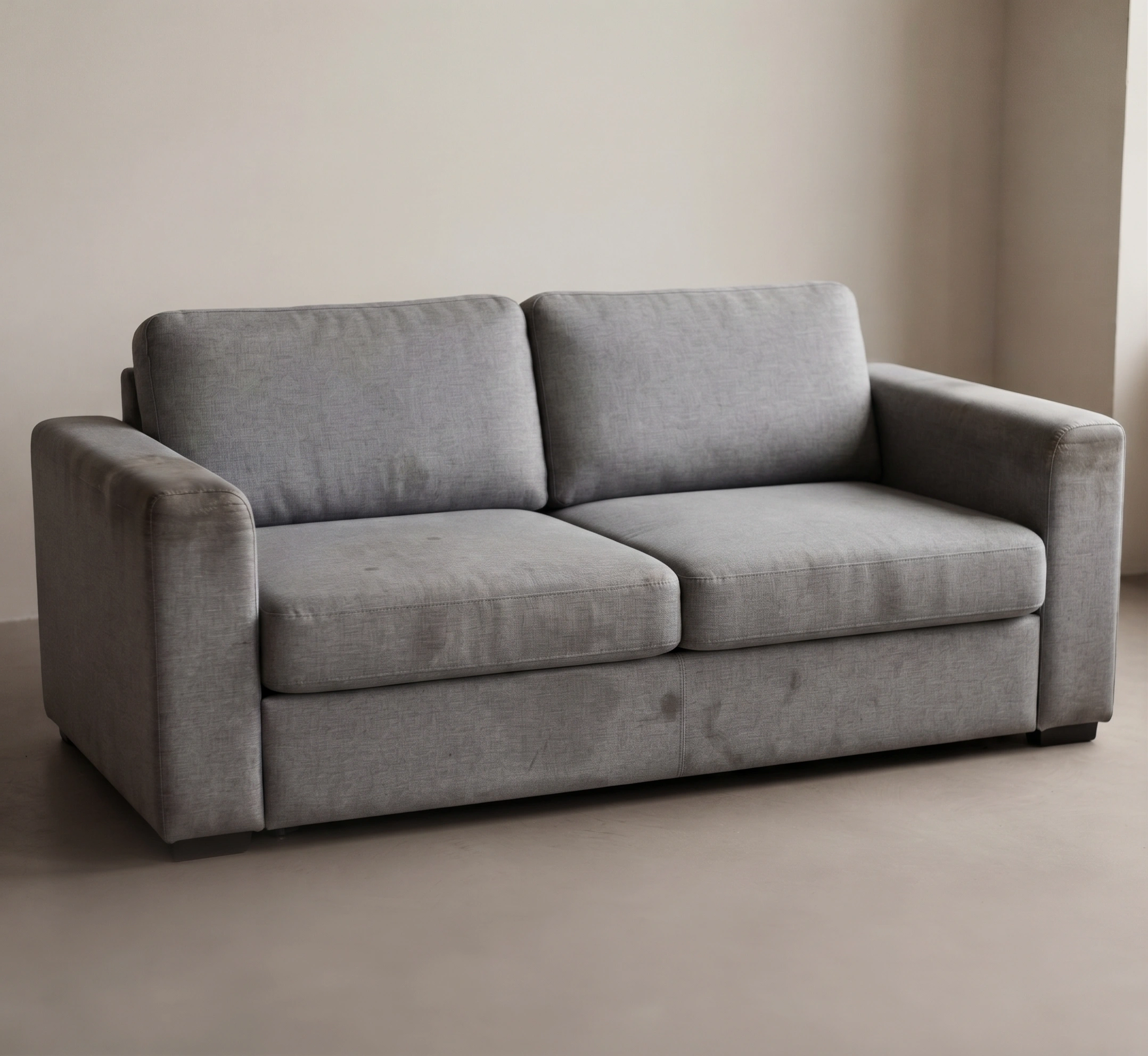 The same sofa after shampooing and extraction, with the pile clean and brushed