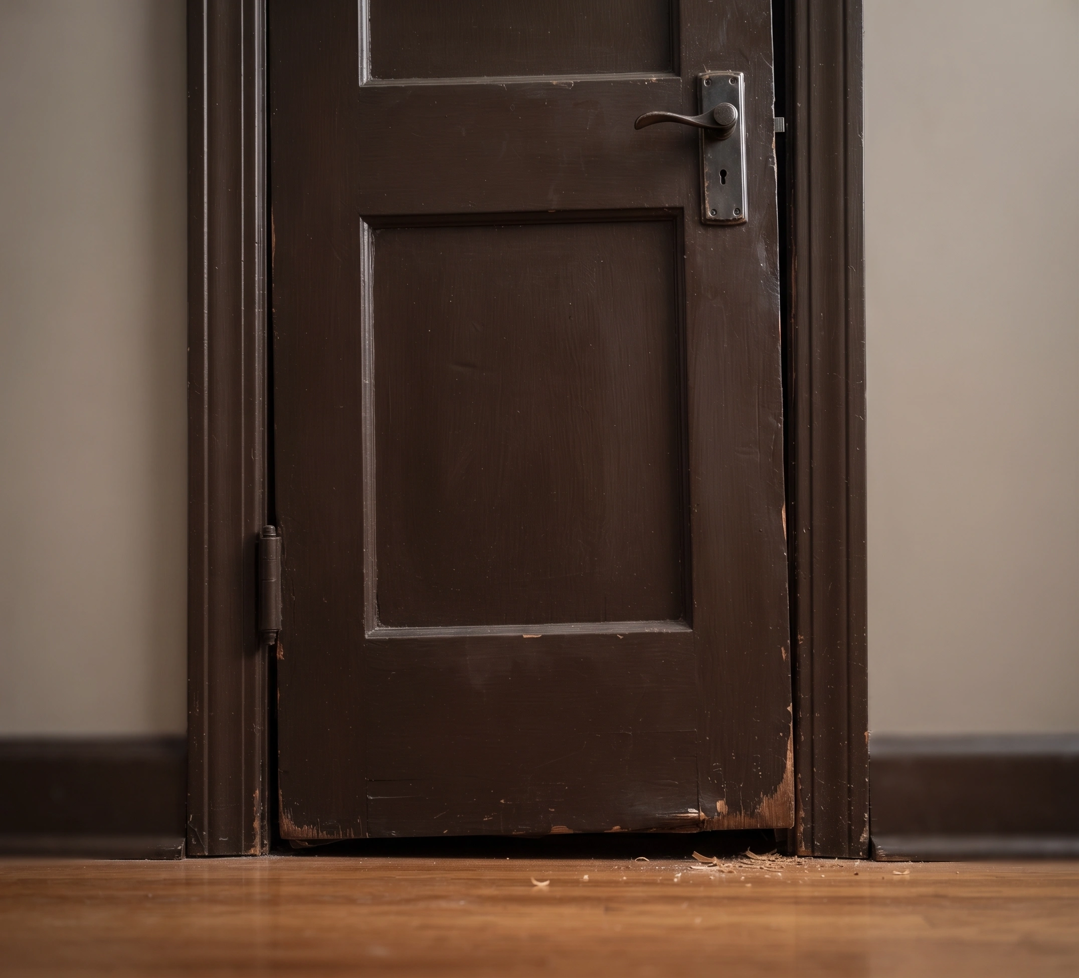 Interior door in Islamabad binding on its frame, swollen at the bottom and dropped on the hinges
