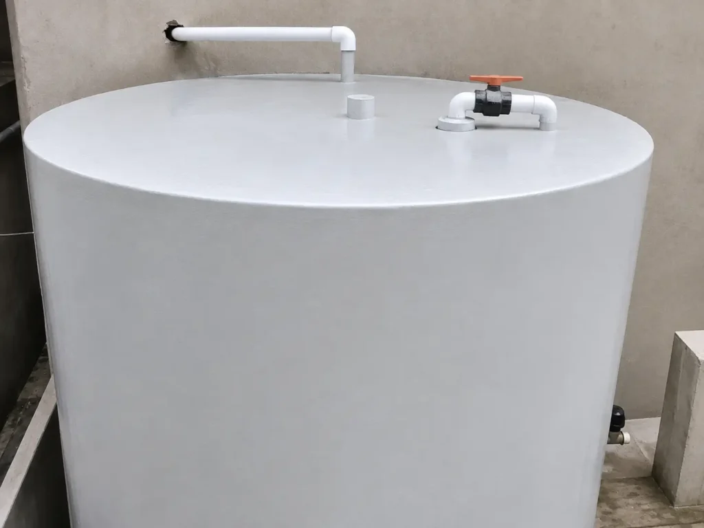 The same tank after cleaning and disinfection, refilled clean