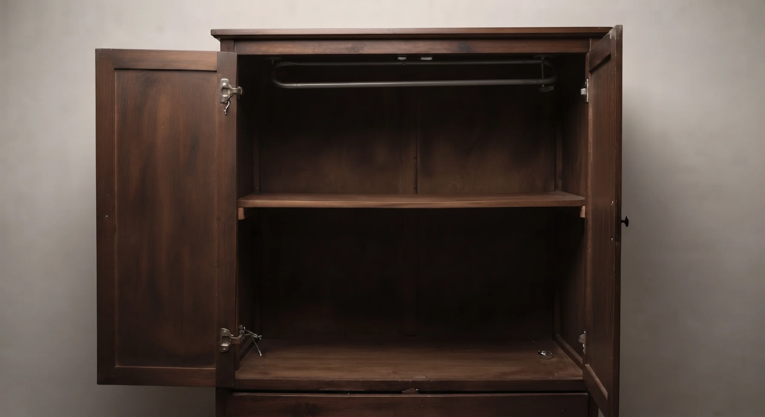 The same wardrobe squared up with both doors rehung and the rail refitted