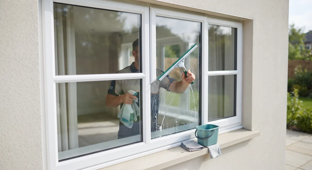 Windows and glass being cleaned inside and out, frames and sills included