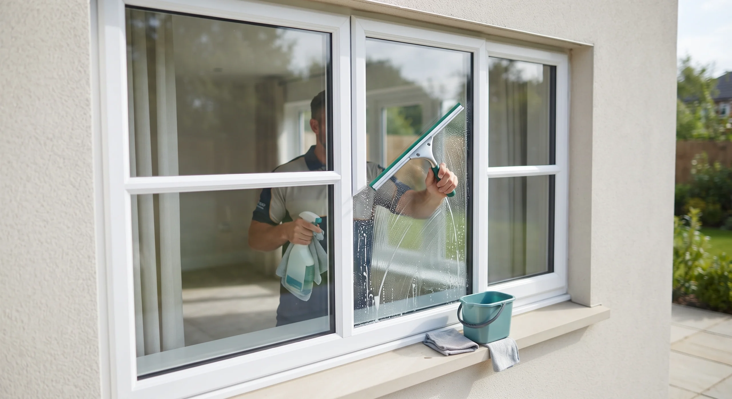 Windows and glass being cleaned inside and out, frames and sills included