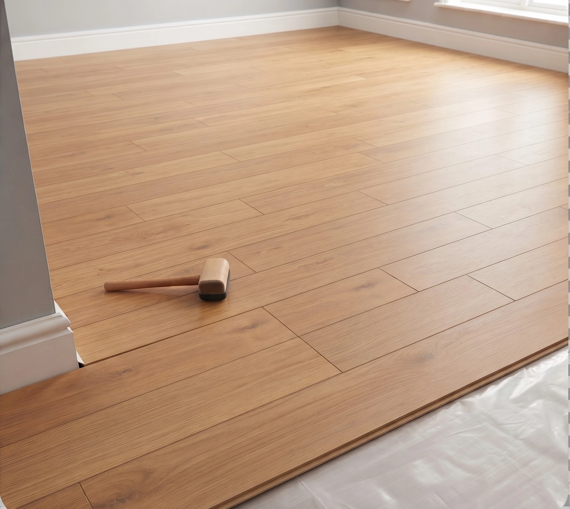Wooden laminate flooring being laid over underlay in Islamabad